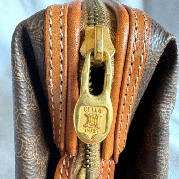 Celine Macadam Pattern Leather X PVC Dark Brown X Brown Pouch Gold - Picture 15 of 15